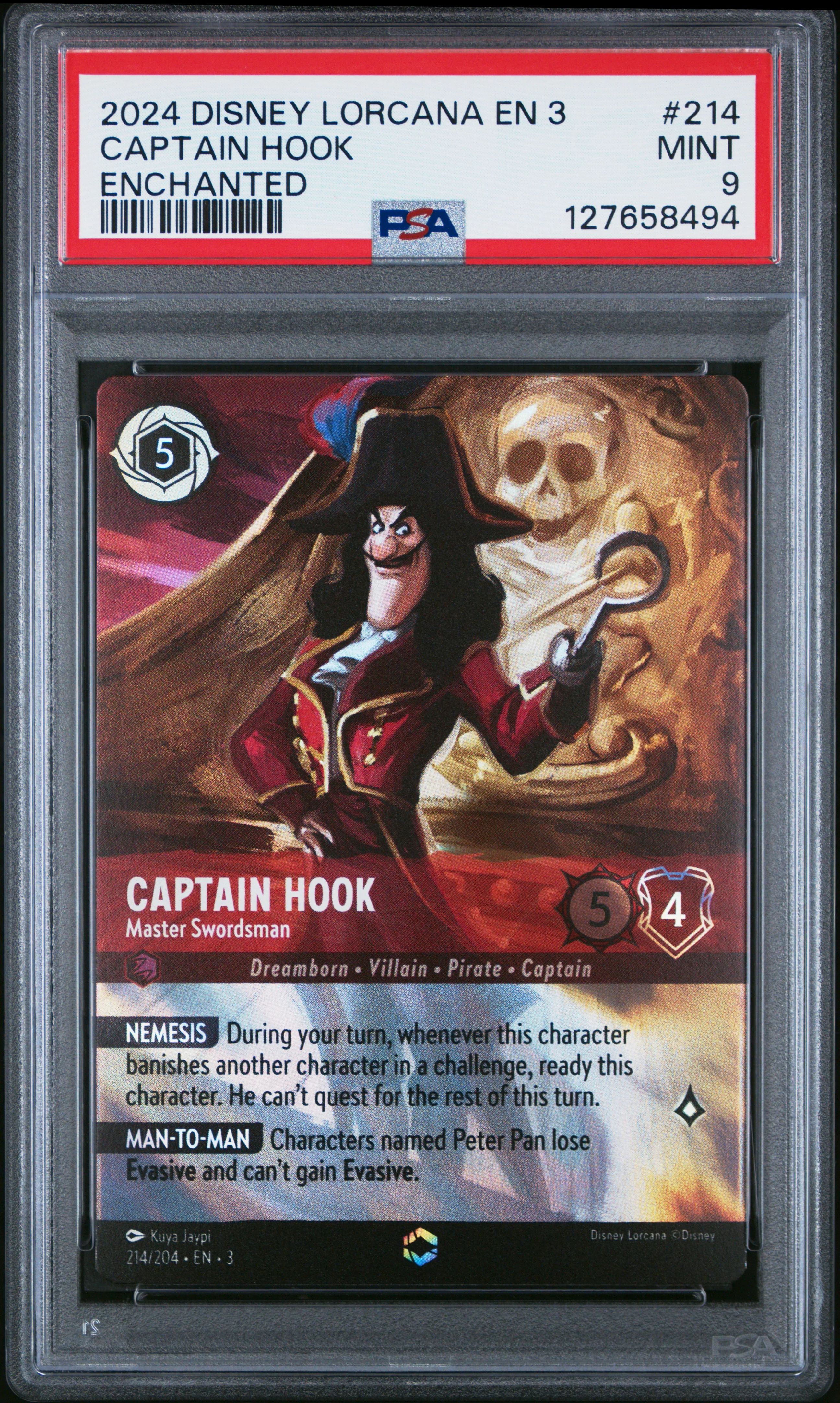 CAPTAIN HOOK (214) - DISNEY LORCANA EN 3-INTO THE INKLANDS - ENCHANTED - MINT 9