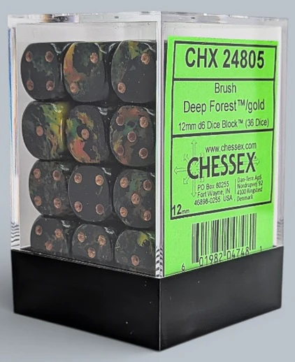 Chessex - 36D6 - Brush - Deep Forest/Gold