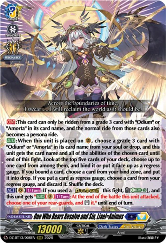 One Who Bears Resolve and Sin, Liael=Animus - DZ-BT13/006EN - Triple Rare