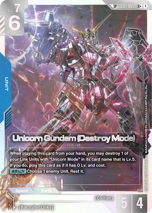 Unicorn Gundam (Destroy Mode) (GD04 Special) (LR+) (Alternate Art) - GD01-002 - Legend Rare+