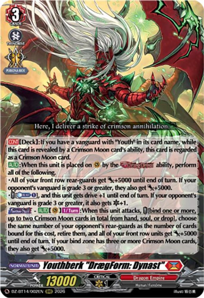 Youthberk "DraegForm: Dynast" - DZ-BT14/002EN - Triple Rare